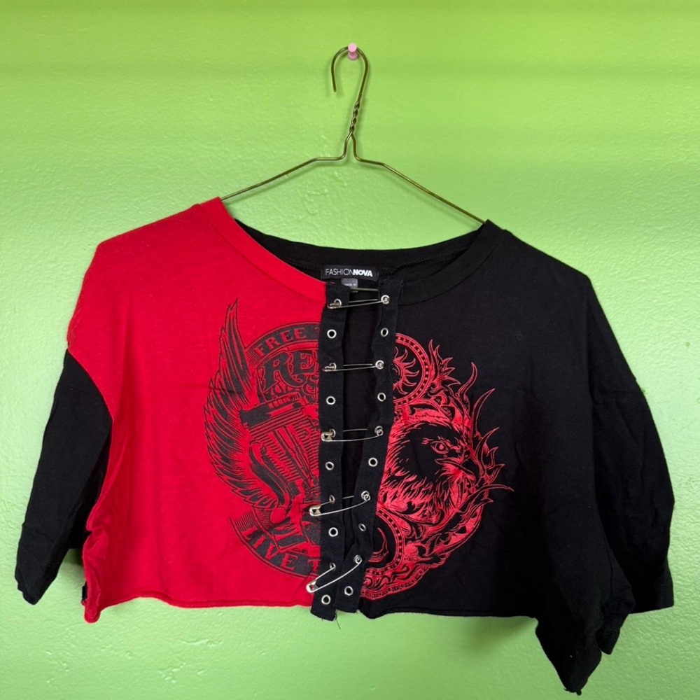 Fashion Nova Red and Black Graphic Crop Top